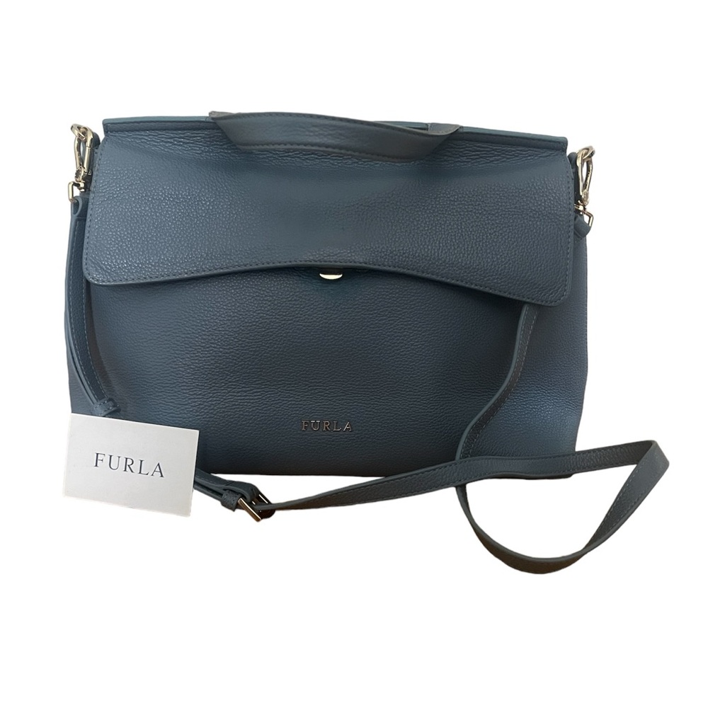 Furla All Leather Satchel Gray/Blue